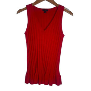 Ann Taylor Factory Red Sleeveless Vneck Ribbed Ruffled Hem Sweater Vest Sz Small